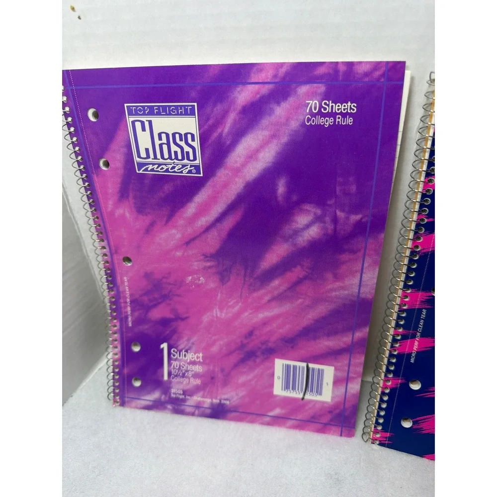 Top Flight Class Notes Notebooks Unisex OS Purple Blue Vintage 90s‎ 2pk 70ct